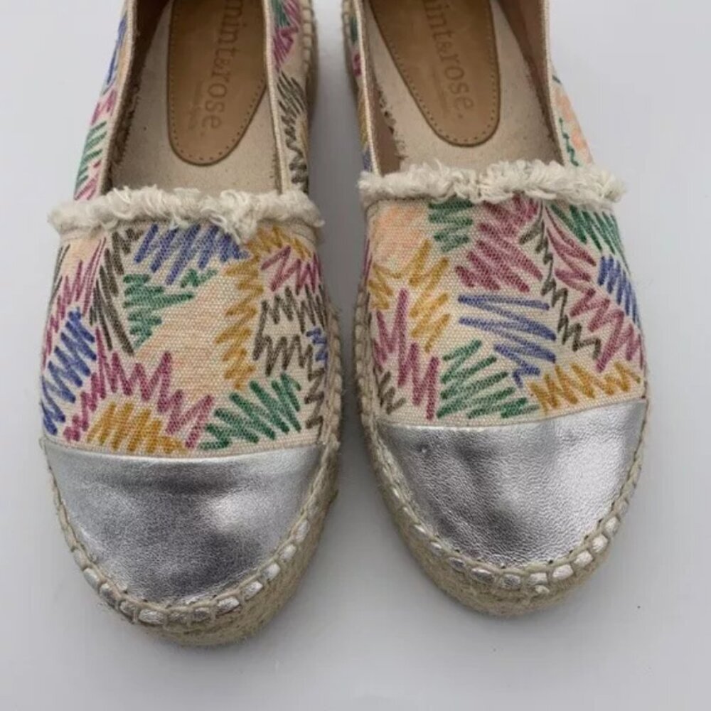 Mint & Rose Espadrilles Sz 6 Wicker Metallic Cap Toe Zig Zag Print Shoes flats - Picture 6 of 11